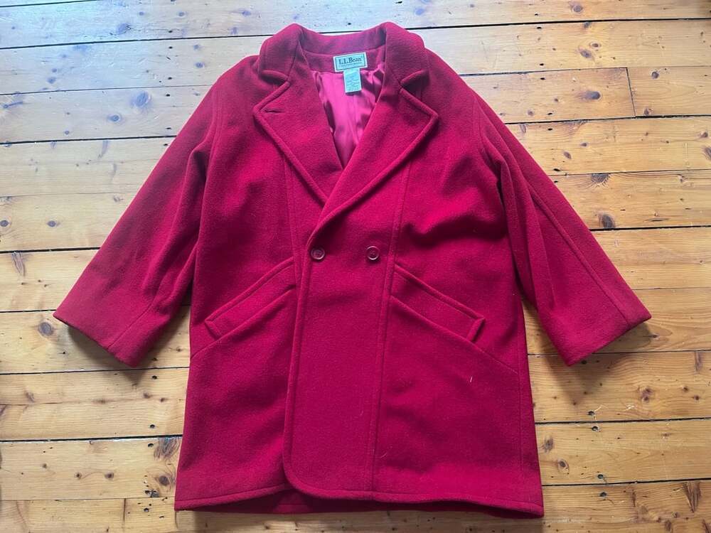 L.L. Bean Red Wool Blend Double Breasted Coat 16 XL XXL Made in USA 80s Vtg